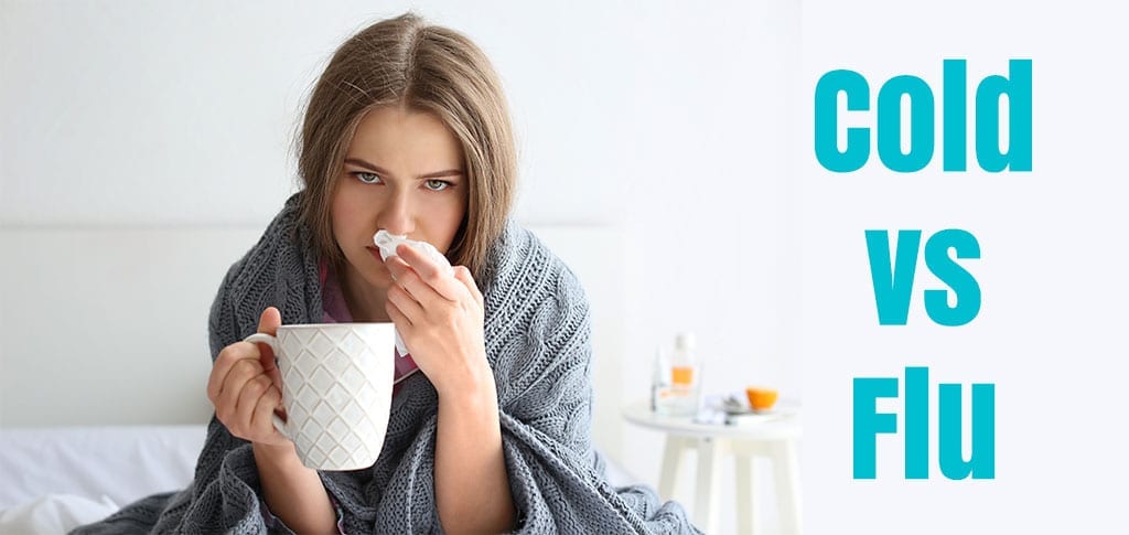 Pretty Girl Cleaning Nose and Holding Cup - Cold vs Flu