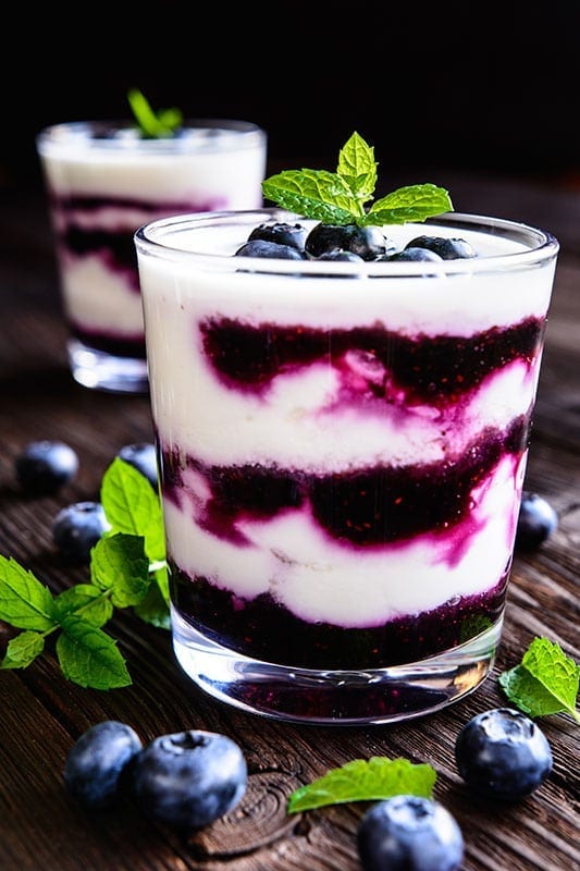Blueberry Yogurt filled with immunity boosting probiotics in a Glass