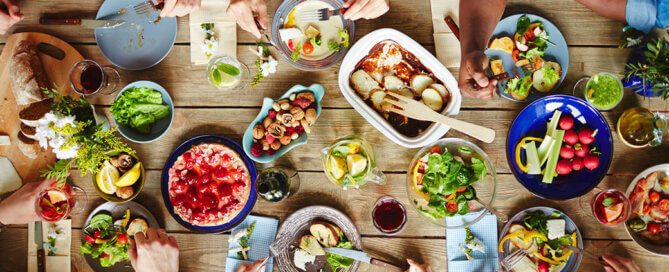 Dinner Table Filled with Healthy Foods