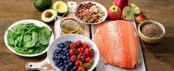 Healthy Food - Fish Fruits Nuts Vegetables