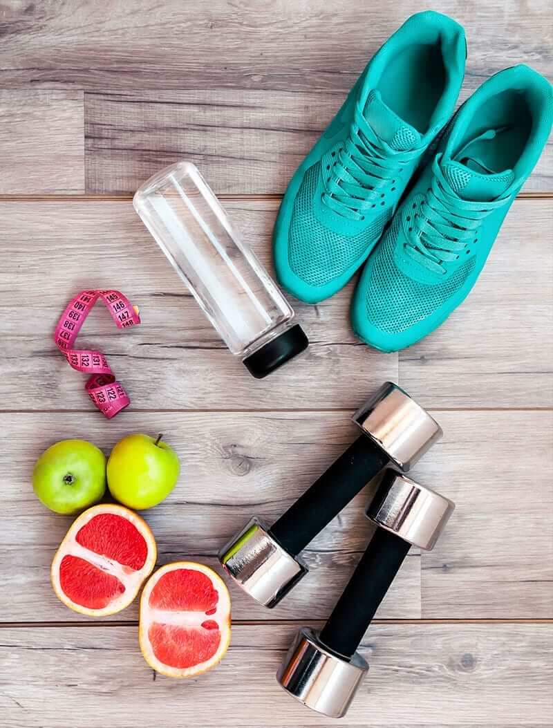 Running Shoes Fruits and Exercise Equipment
