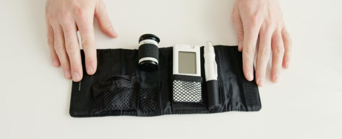 A pouch of diabetes supplies