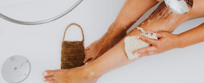 A woman washing her feet