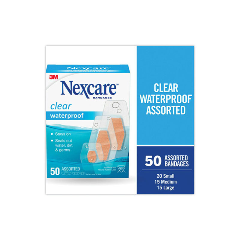 3M Nexcare Waterproof Bandage Assorted Clear Box of 50