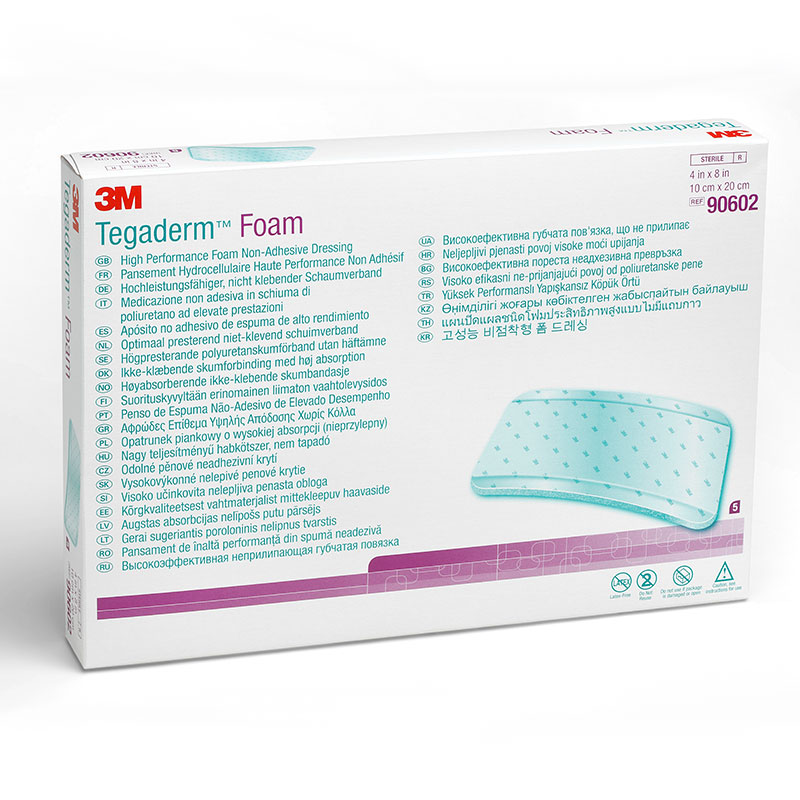 3M Tegaderm Non-Adhesive Foam Dressing 4x8 inch Rectangle Box of 5