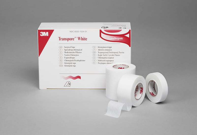 3M Transpore White Plastic Tape 1in x 10 Yards - Sold By Box 12 Rolls