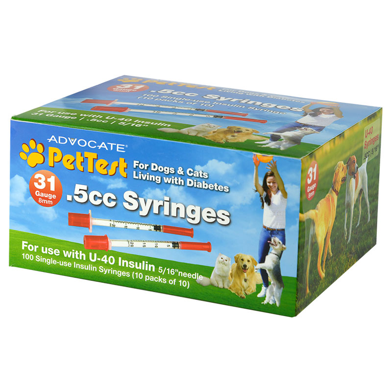 Advocate PetTest U-40 Insulin Syringes 31G 0.5cc 5/16 inch Box of 100