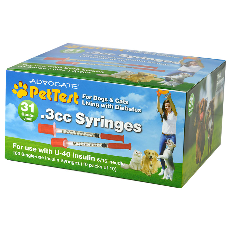 Advocate PetTest U-40 Insulin Syringes 31G 0.3cc 5/16 inch Box of 100