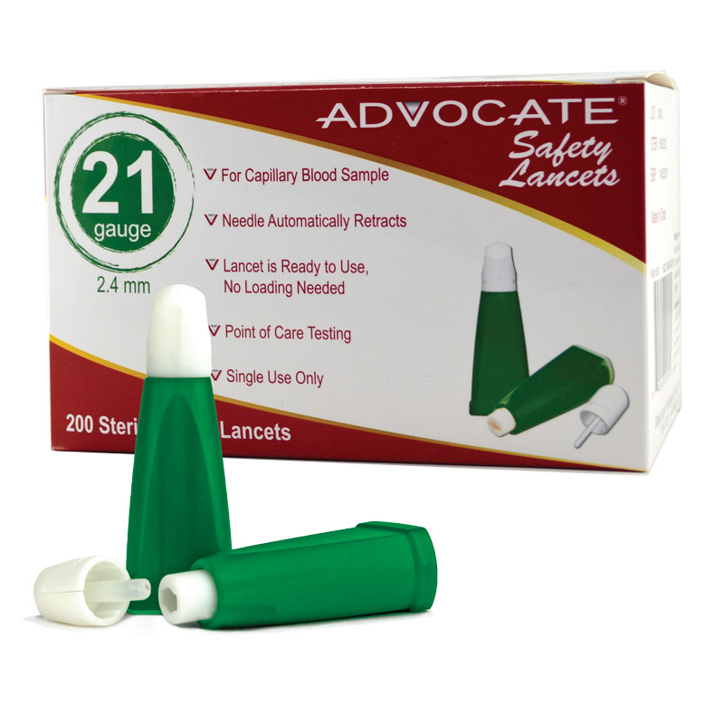 Advocate Safety Lancets 21G x 2.4mm Box of 200