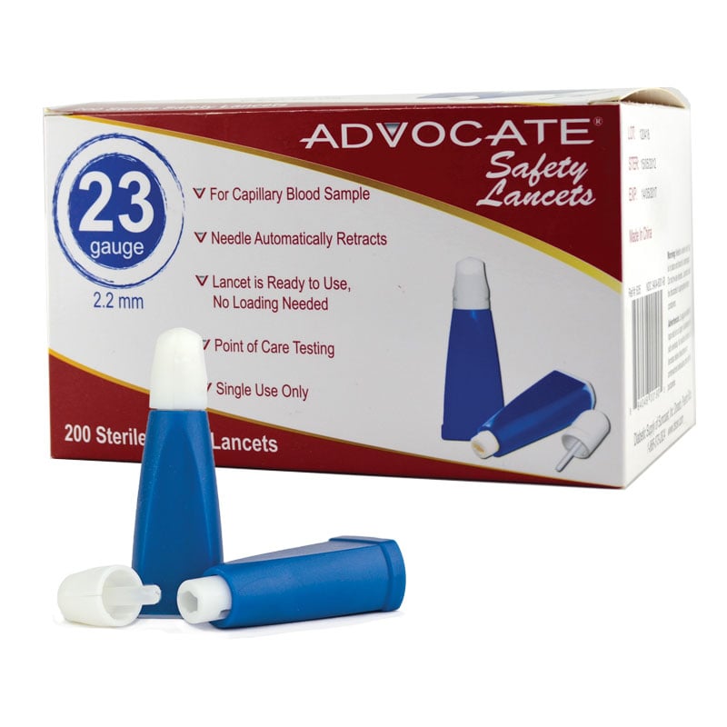 Advocate Safety Lancets 23G x 2.2mm Box of 200