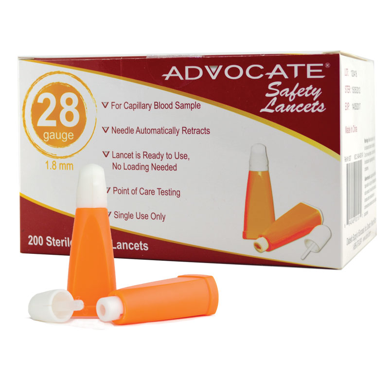 Advocate Safety Lancets 28G x 1.8mm Box of 200