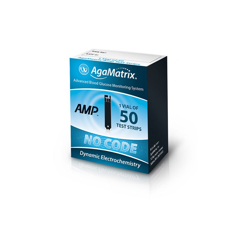 AgaMatrix Amp No-Code Blood Glucose Test Strips - Box of 50
