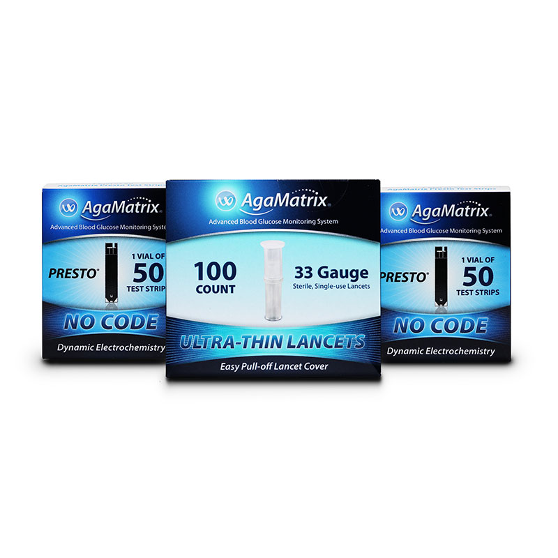 AgaMatrix Presto Blood Glucose Test Strips 100ct & 100 Lancets
