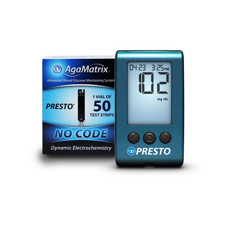 AgaMatrix Presto Blood Glucose Meter Kit and 50 Strips