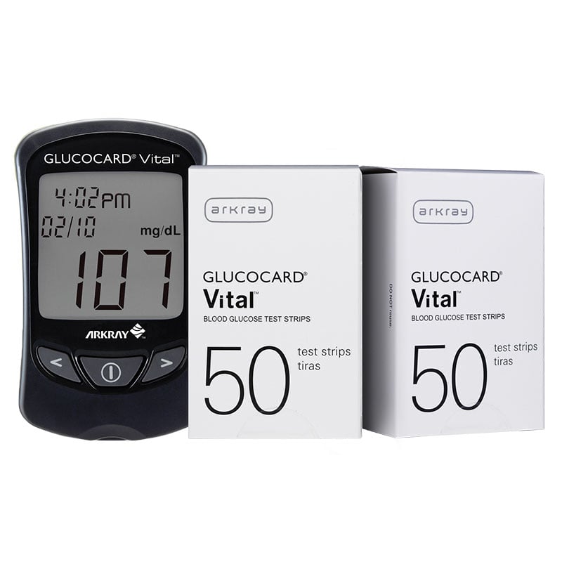 Arkray GlucoCard Vital Blood Glucose Meter Kit Black and 100 strips