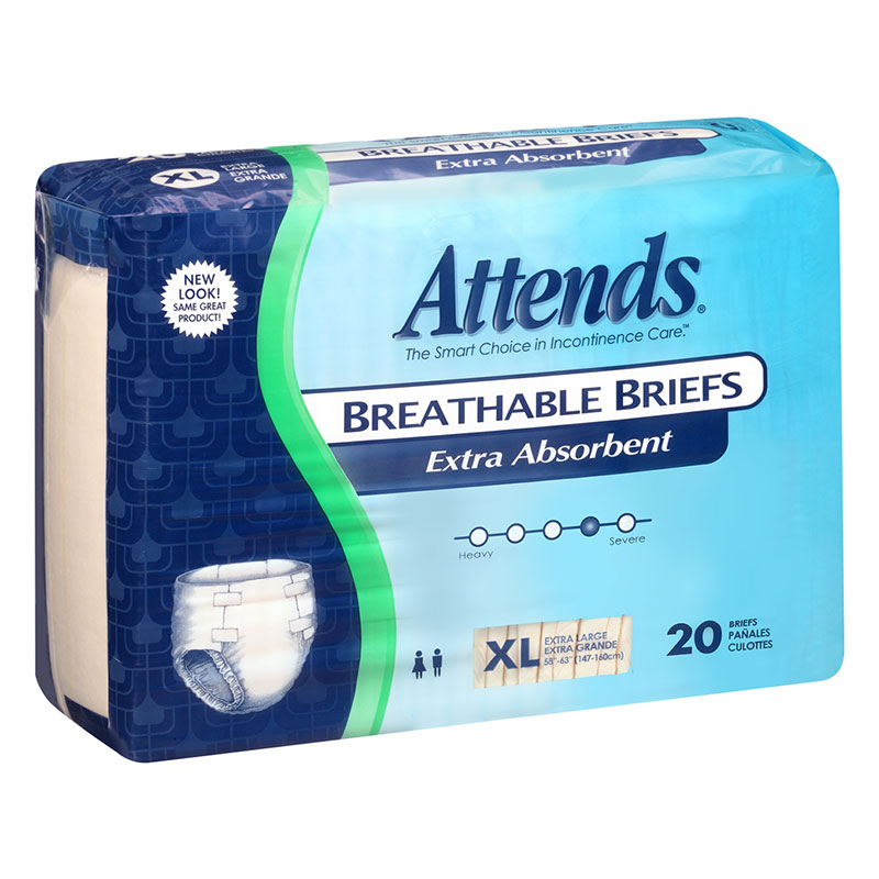 Attends Breathable Briefs Extra Absorbency X-Large 58-63 Inch 20 per bag