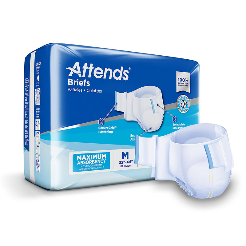 Attends DermaDry Advance Briefs Medium 32-44 inch Package of 24