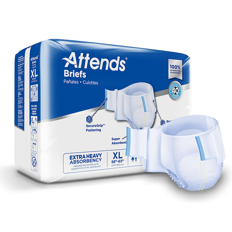 Attends DermaDry Plus Briefs XLarge 58-63 inch Package of 20