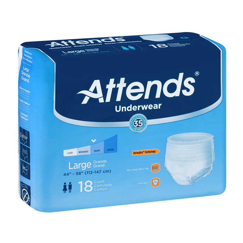 Attends Underwear Extra Absorbent Large 44-58 Inch Bag of 18