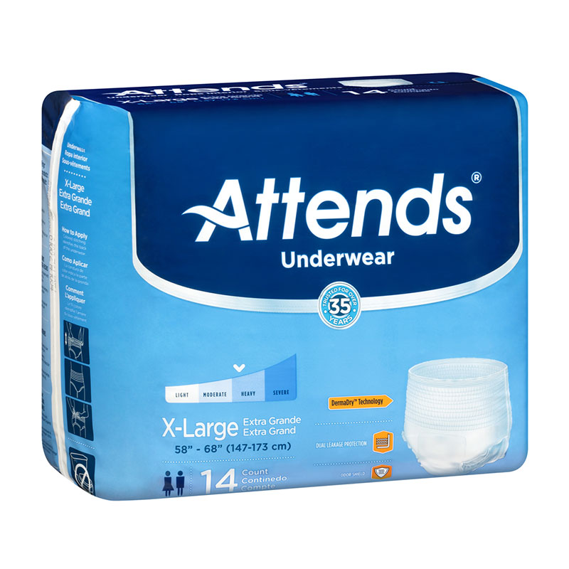 Attends Underwear Extra Absorbent X-Large 56-68 Inch Bag of 14