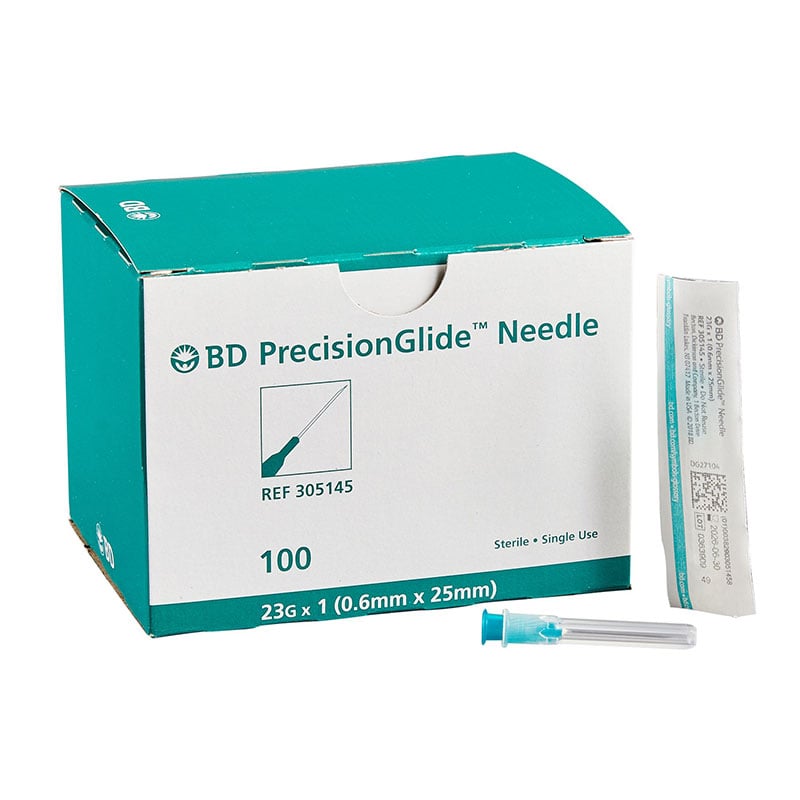 BD General Use Sterile Hypodermic Needle 23 Gauge 1" Turquoise 100/bx