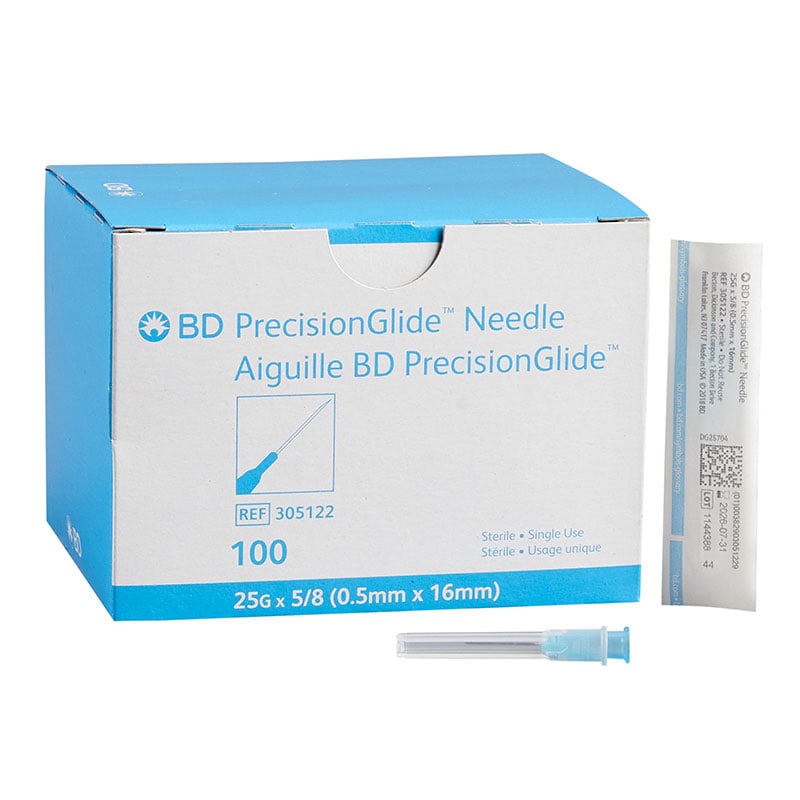 BD General Use Sterile Hypodermic Needle 25 Gauge 5/8 inch Blue 100/bx