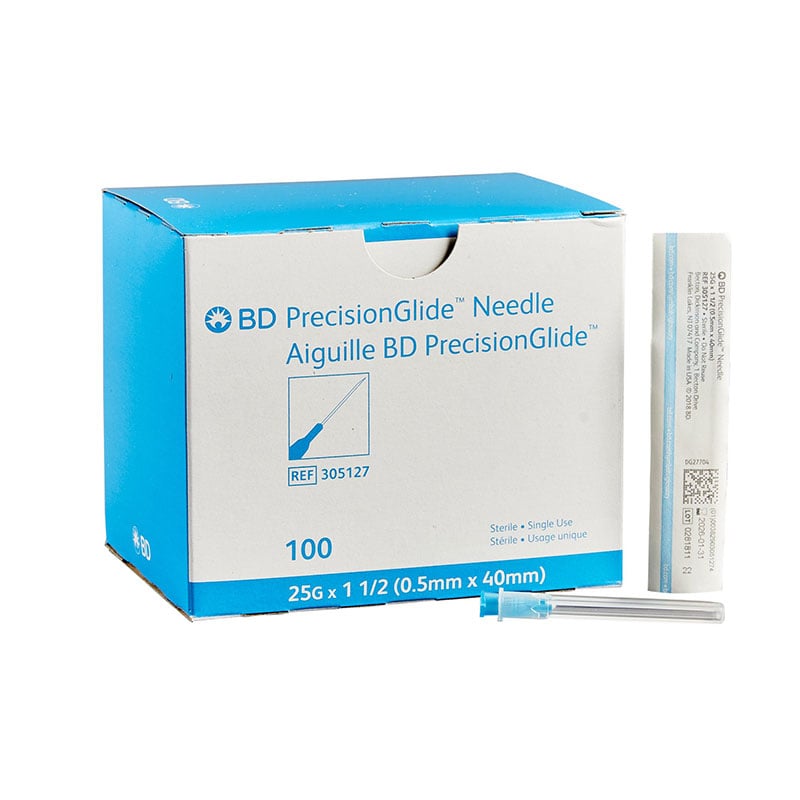 BD General Use Sterile Hypodermic Needle 25 Gauge 1 1/2" Blue 100/bx