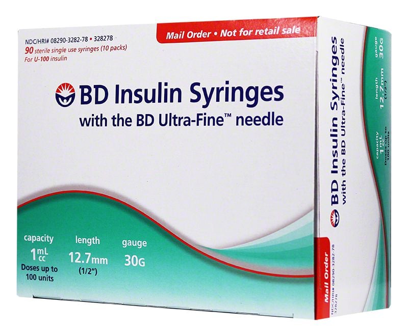 BD Ultra-Fine Syringes, 30 Gauge 1 cc 1/2 inch Box of 90