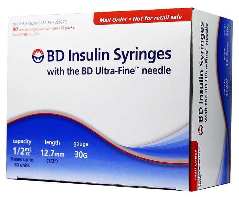 BD Ultra-Fine Syringes 30g 1/2cc 1/2 inch 90ct Case of 5