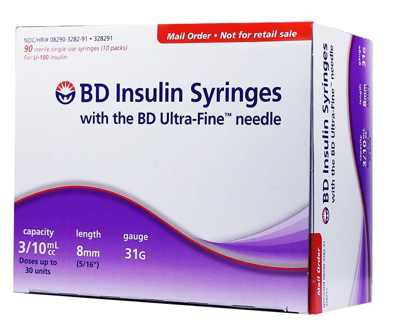 BD Ultra-Fine Syringes Short Needle 31g 3/10cc 5/16 inch Case of 5