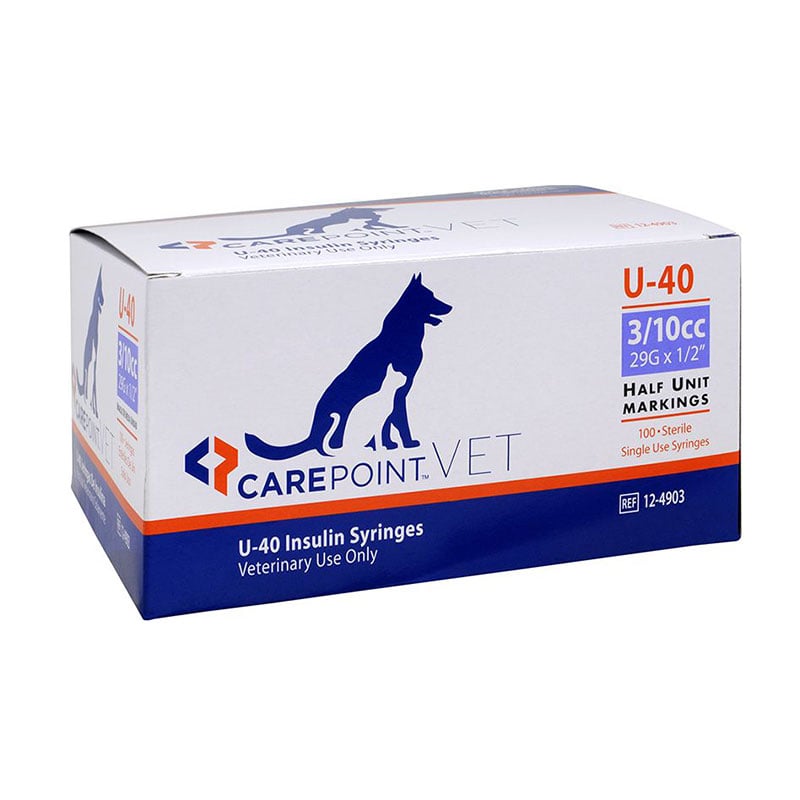 CarePoint Vet U-40 Pet Syringe 29G 3/10cc 1/2 inch w/Half Unit Marks 100ct