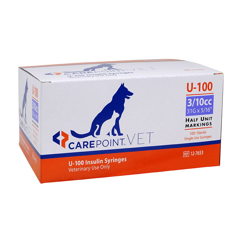 CarePoint Vet U-100 Syringes 31G 3/10cc 5/16 inch w/Half Unit Marks 100ct