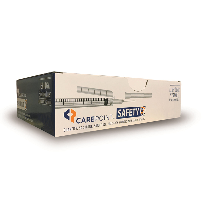 CarePoint Safety Luer Lock Syringes 23G 25mm 3cc 50/box