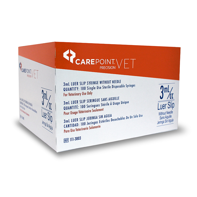 CarePoint Vet Precision 3mL Luer Slip Syringes 100ct