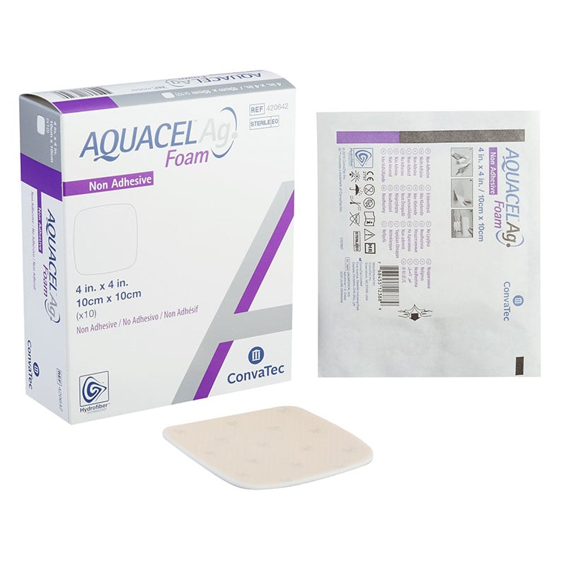 Convatec AQUACEL Ag Foam Non-Adhesive Wound Dressing 4x4 inch Box of 10