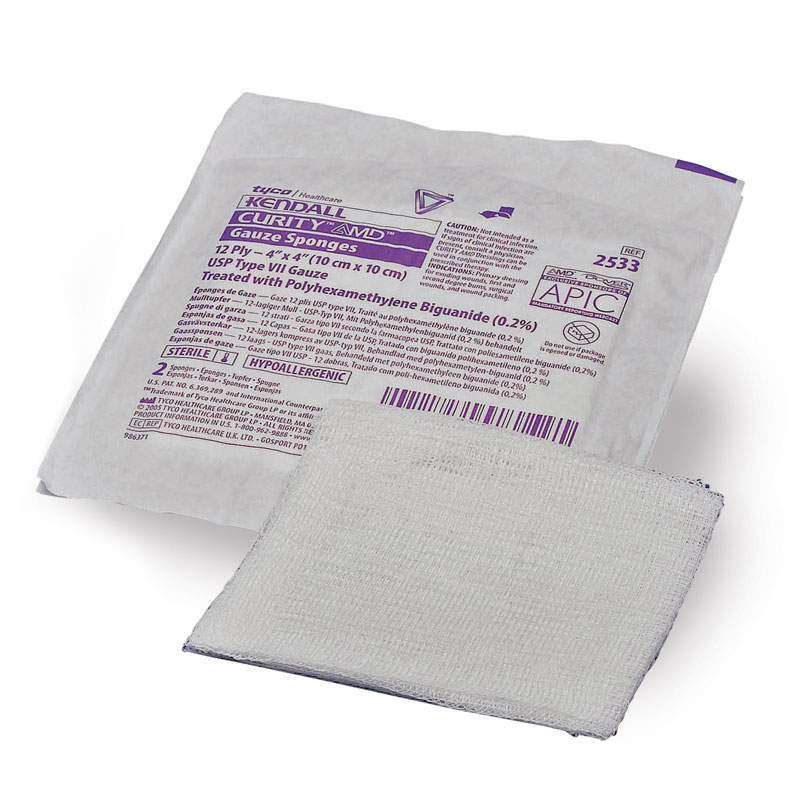 Covidien Curity AMD Antimicrobial 12-Ply Gauze Sponge 4x4 1200ct