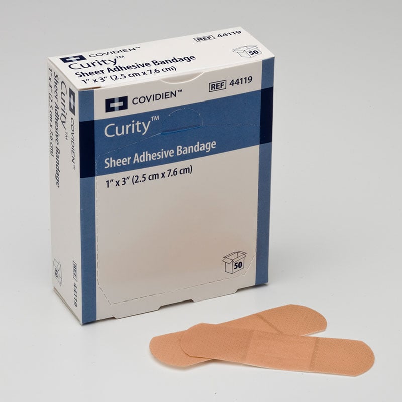 Covidien Curity Sheer Plastic Adhesive Bandage Rectangle 1x3 - 50ct