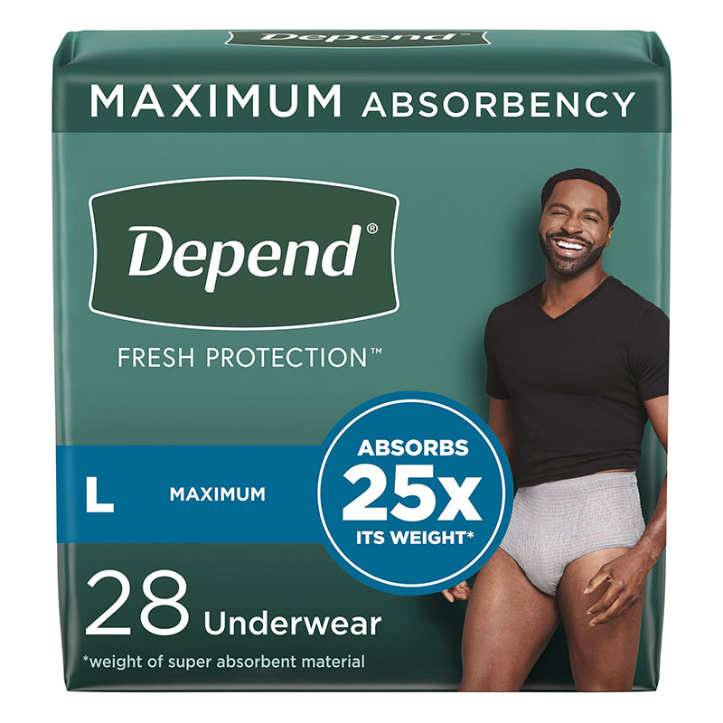 Depend FIT-FLEX Underwear for Men Maximum Absorbency Large Gray Package of 28