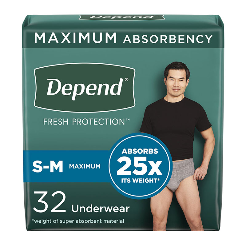 Depend FIT-FLEX Underwear for Men Maximum Absorbency Small/Medium Gray Package of 32