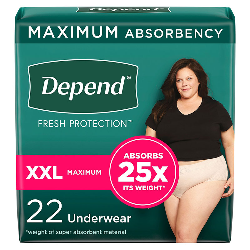 Depend Max Absorbency Underwear Female Blush 2X-Large Package of 22