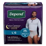 Depend Night Defense Overnight Underwear Grey Male Large Package of 14 thumbnail