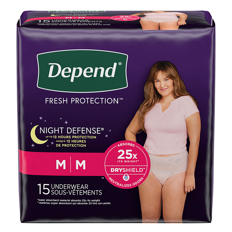 Depend Night Defense Underwear For Women Overnight Absorbency Blush Medium 31-37 inch Package of 15