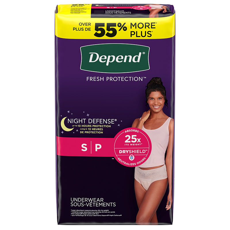 Depend Night Defense Underwear For Women Overnight Absorbency Blush Small 24-30 inch Package of 16