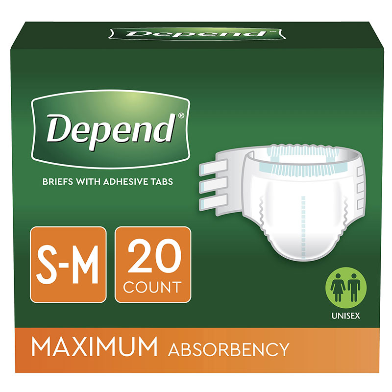 Depend Protection Brief with 4 Tabs Small/Medium 19-34 inch Case of 60