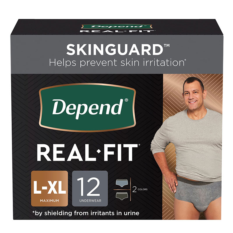 Depend Real Fit Underwear for Men Maximum Absorbency L/XL Black & Grey 38-50 inch Case of 24