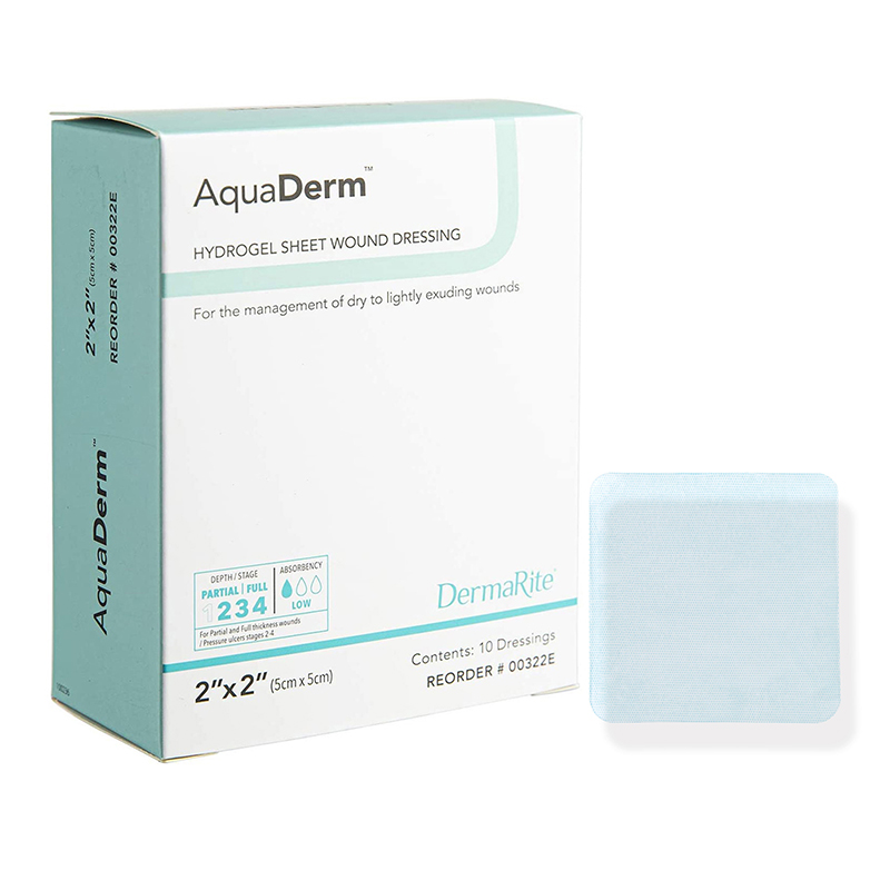 DermaRite AquaDerm Hydrogel Sheet Wound Dressing 2x2 Box of 10