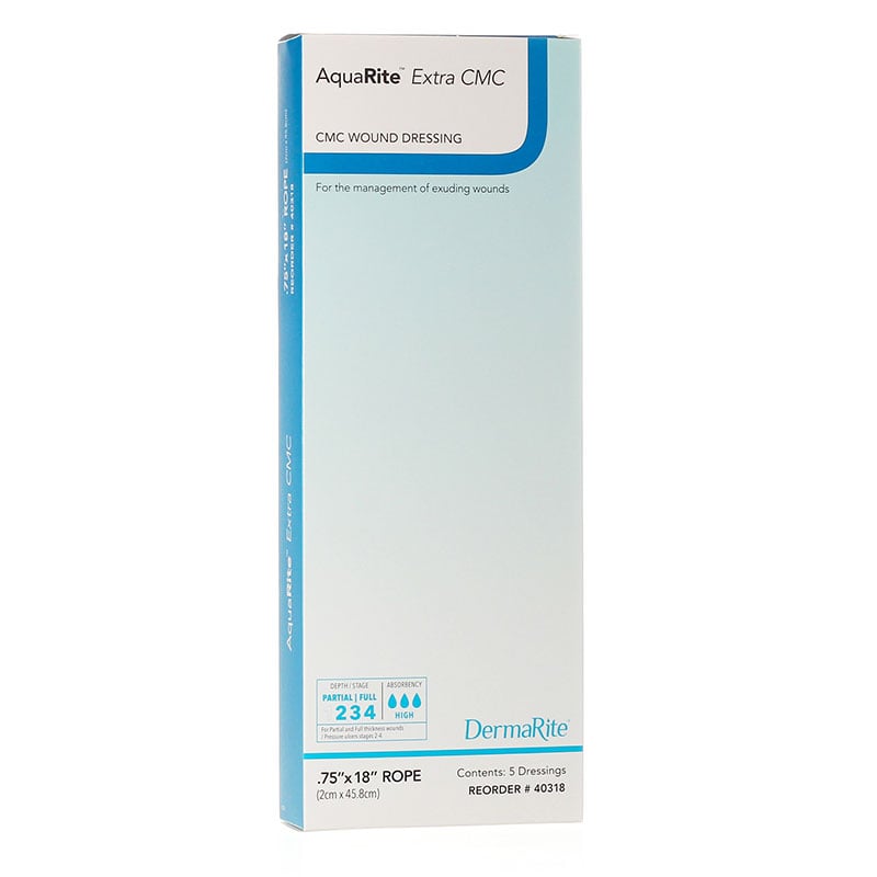 DermaRite AquaRite Extra CMC Hydrofiber Wound Dressing 18 inch Rope Box of 5