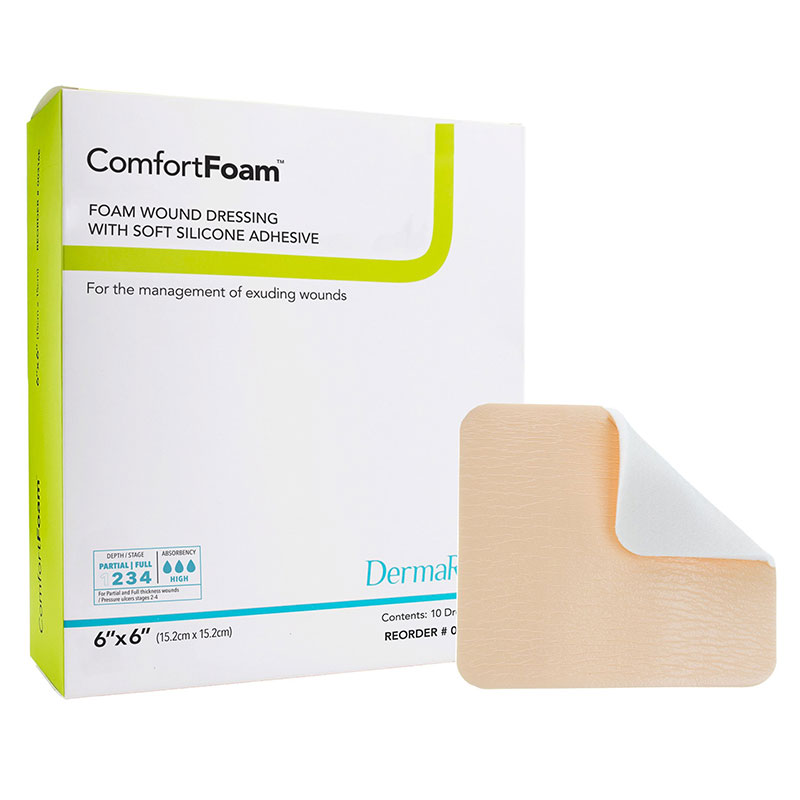 DermaRite ComfortFoam Border Foam Wound Dressing with Adhesive 6x6 inch Box of 10