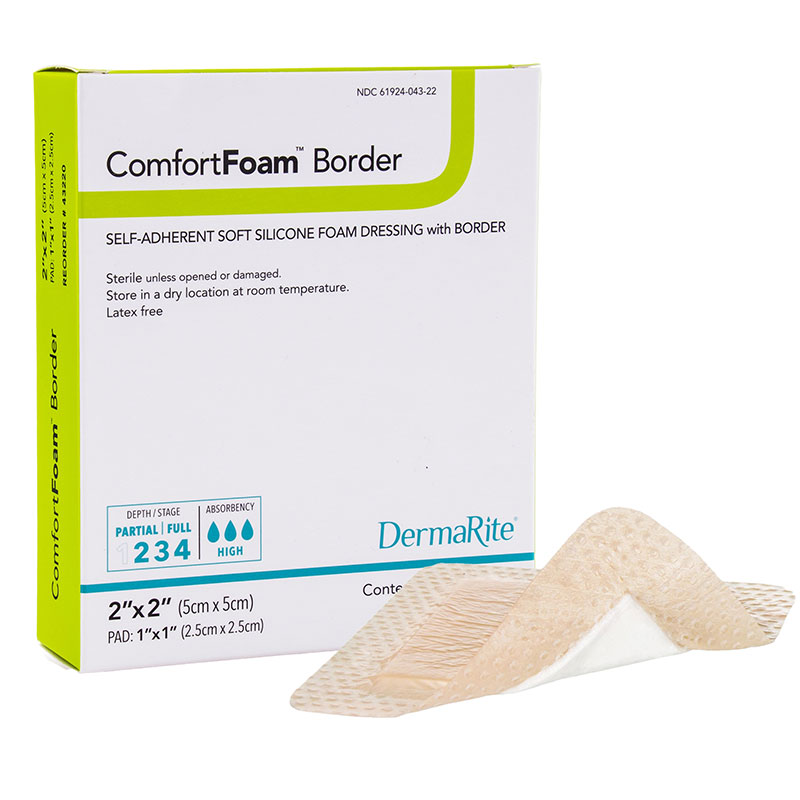 DermaRite ComfortFoam Silicone Border Foam Dressing 2x2 inch Box of 10