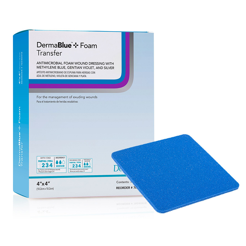 DermaRite DermaBlue+ Foam Transfer Antimicrobial Foam Dressing 4x4 Box of 10